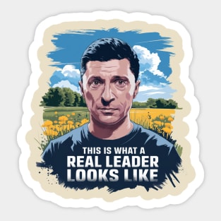 This Is What A Real Leader Looks Like Zelensky Ukraine Flag Anti-Trump Sticker